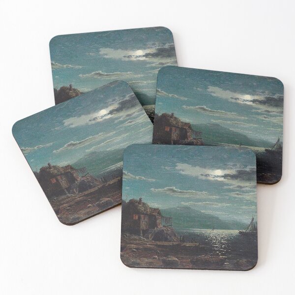 Item preview,  Coastal Landscape with Figures Moonlight - Amaldus Clarin Nielsen designed and sold by Vintage Designs +.