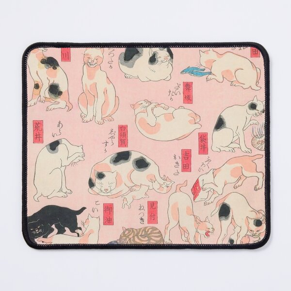 Item preview, Utagawa Hiroshige Japanese Woodblock Cats Pink Pastel Cat Pattern designed and sold by Epitome Girl.