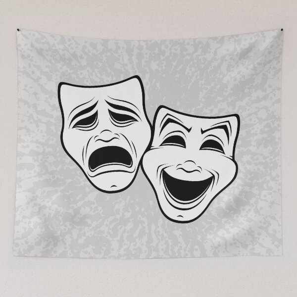 Item preview, Comedy And Tragedy Theater Masks Black Line designed and sold by fizzgig.