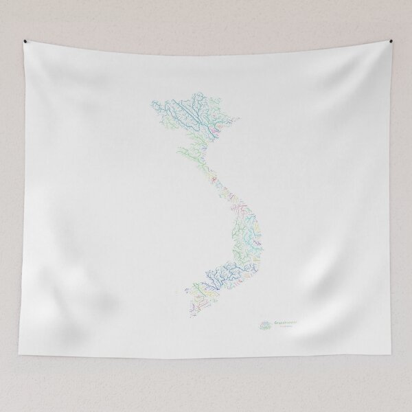 Item preview, Vietnam River Basin Map in Rainbow Colours with White Background designed and sold by GrasshopperGeo.