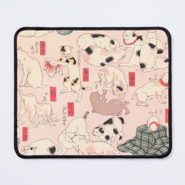 Item preview, Utagawa Hiroshige Japanese Woodblock Cats Pink Pastel Cat Pattern designed and sold by Epitome Girl.
