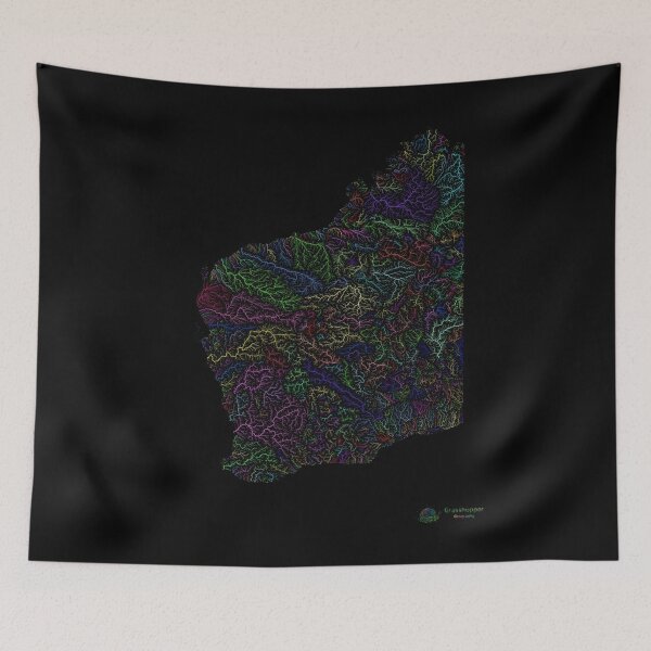 Item preview, Western Australia River Basin Map in Rainbow Colours with Black Background designed and sold by GrasshopperGeo.