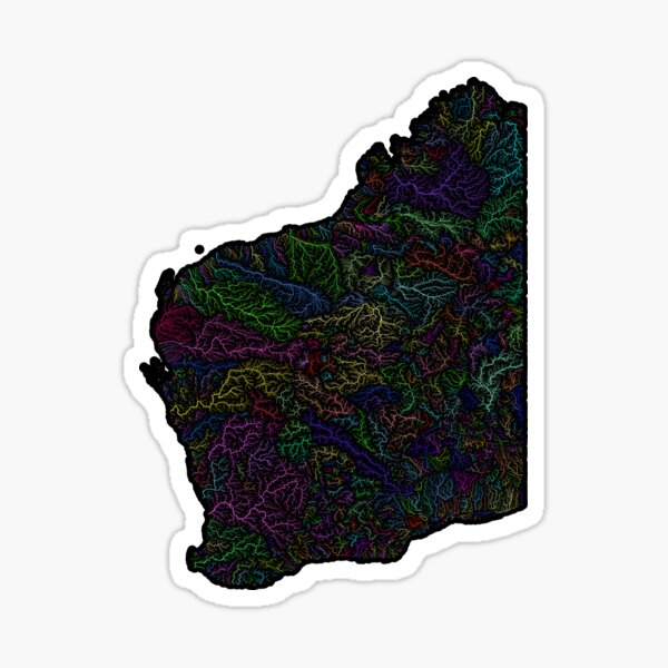 Item preview, Western Australia River Basin Map in Rainbow Colours with Black Background designed and sold by GrasshopperGeo.