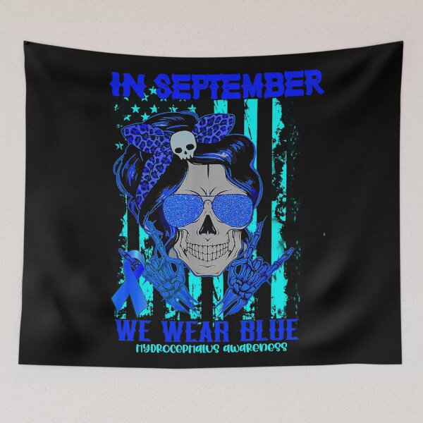 Item preview, In September we wear blue American flag skull hydrocephalus awareness- hydrocephalus awareness month  designed and sold by Designs Of all kinds.