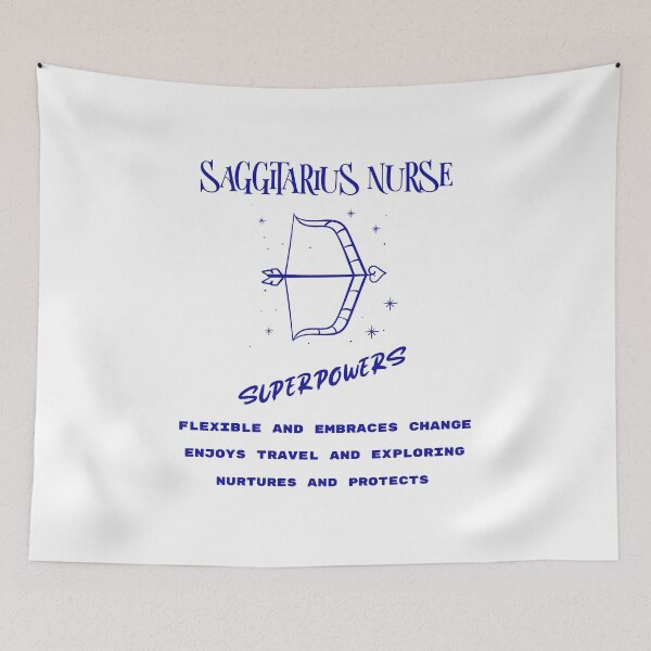 Item preview, Saggittarius The Archer Zodiac Sign Nurse Superpowers Blue Digital Drawing and Text designed and sold by PrintHatcher.