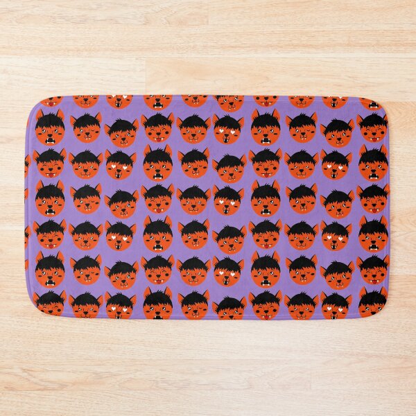 Item preview, Fire Orange & Heather Purple Cute Werewolf Faces Pattern designed and sold by Jelly Turnip.