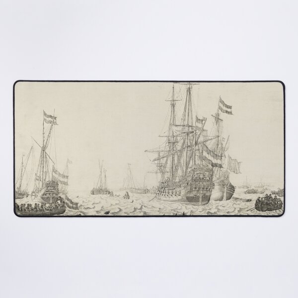 Dutch Ships near the Coast Oil Painting by Willem van de Velde the Elder Desk Mat