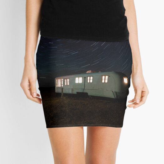 White And Gray Camper Trailer Under Starry Night Mini Skirt