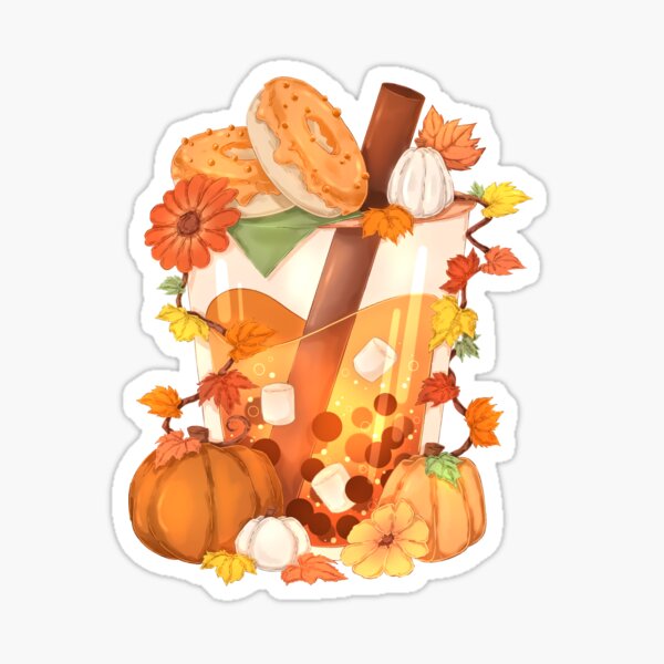 Vista previa del artículo con la obra «Té de burbujas estético de otoño», diseñado y vendido por averiillustrate.