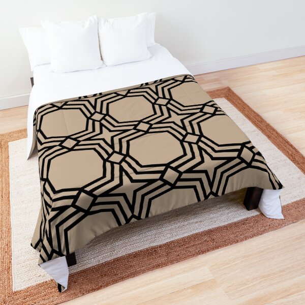 Brown and Black Minimal Star Shape Tile Pattern 2022 Color Trends Behr Basswood MQ2-46 - Trending Colours Comforter