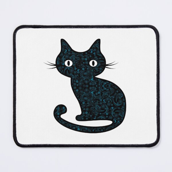 Item preview, Black Cat with Blue Floral Swirl Tattoo Pattern designed and sold by Epitome Girl.