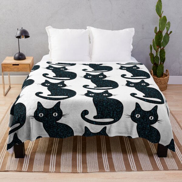 Item preview, Black Cat with Blue Floral Swirl Tattoo Pattern designed and sold by Epitome Girl.