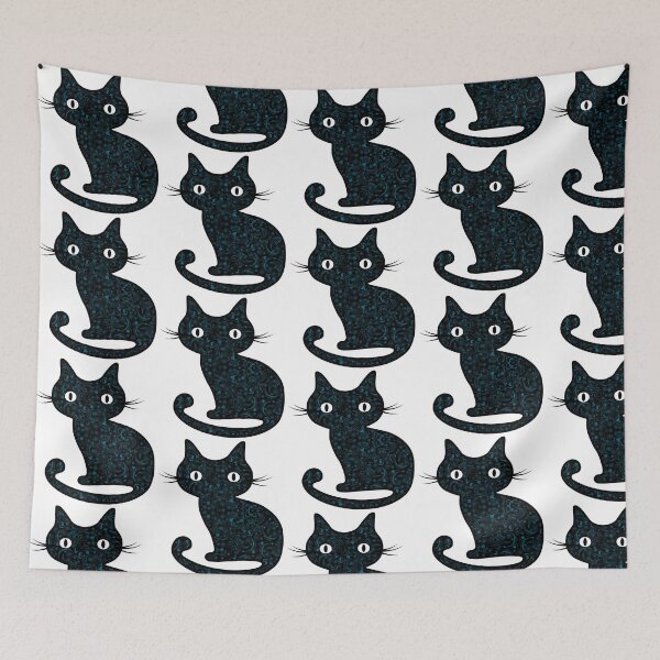 Item preview, Black Cat with Blue Floral Swirl Tattoo Pattern designed and sold by Epitome Girl.