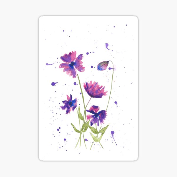 Watercolor painting of loose purple flowers Sticker