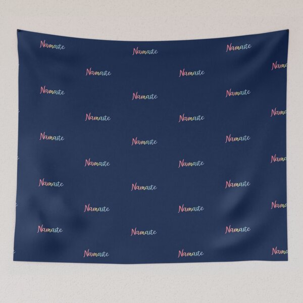 Item preview,  Rainbow Namaste quote written in cursive with dark blue shadow background  designed and sold by Zendays.