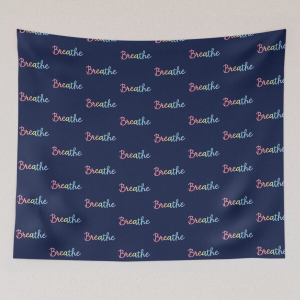Item preview, Rainbow Breathe quote written in cursive with dark blue shadow background  designed and sold by Zendays.