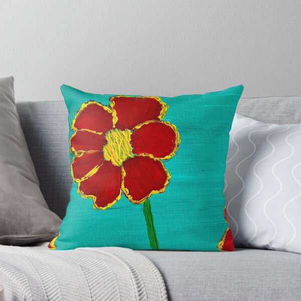 Aperçu de l'œuvre Fleurs rouges acidulées turquoise créée et vendue par Ruth Breen Artwork .