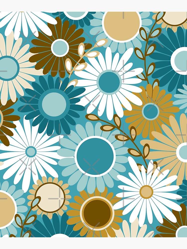Turquoise Mid Century Modern Flowers // MCM Floral // Sky Blue