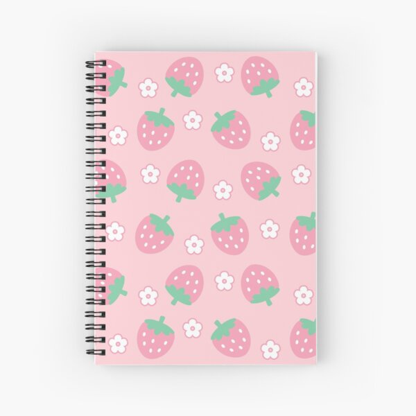 Strawberries Pink Flowers Dots Kawaii Cute Pastel Spiral Notebook for Sale  by candymoondesign