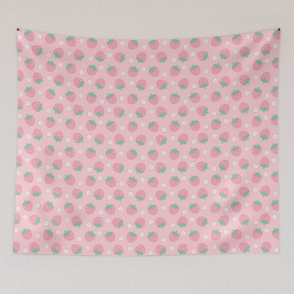 Item preview, Strawberries Pink White Flowers Sakura Kawaii Cute Pastel Aesthetic designed and sold by candymoondesign.