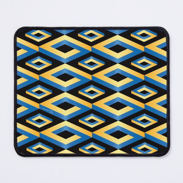 Item preview, PENROSE CUBE V1 Loop PatterN - GOLD and BLUE on BLACK Background (v1 GOLDBLUE on BLACK) © designed and sold by DesignsByLawerg.