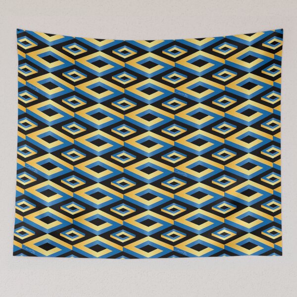 Item preview, PENROSE CUBE V1 Loop PatterN - GOLD and BLUE on BLACK Background (v1 GOLDBLUE on BLACK) © designed and sold by DesignsByLawerg.