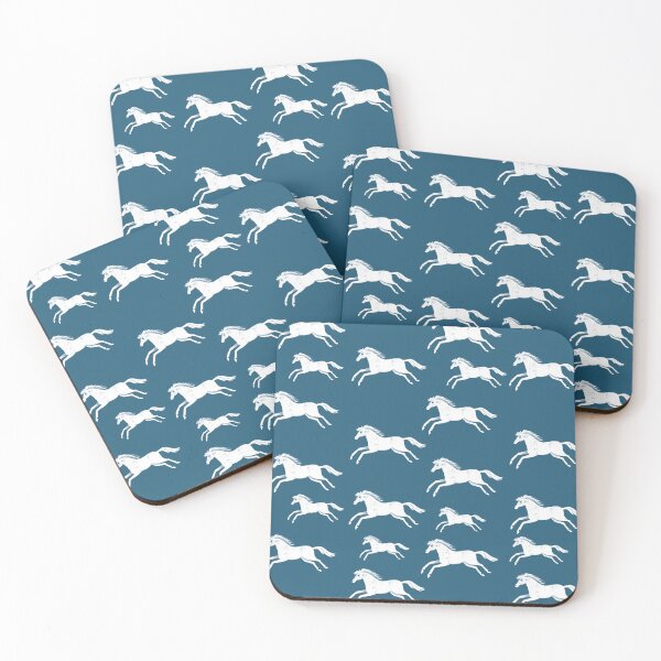 Item preview, White horses on blue designed and sold by marthaseahorse.