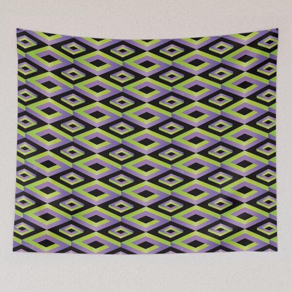 Item preview, PENROSE CUBE V1 Loop Pattern - GREEN and PURPLE on BLACK Background (v1 GREENPURPLE on BLACK) © designed and sold by DesignsByLawerg.