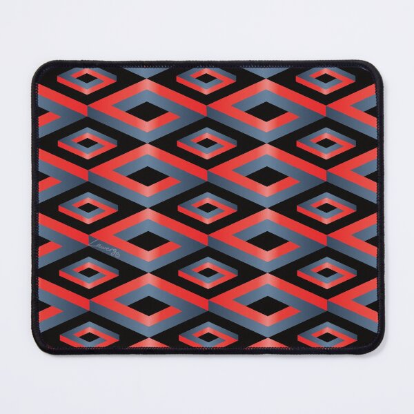 Item preview, PENROSE CUBE V1 Loop Pattern - RED and GRAY/BLUE on BLACK Background (v1 REDGRAYBLUE on BLACK) © designed and sold by DesignsByLawerg.