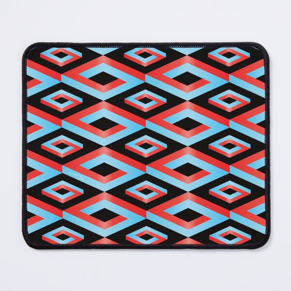Item preview, PENROSE CUBE V1 Loop Pattern - RED and LIGHT BLUE on BLACK Background (v1 REDLIGHTBLUE on BLACK) © designed and sold by DesignsByLawerg.