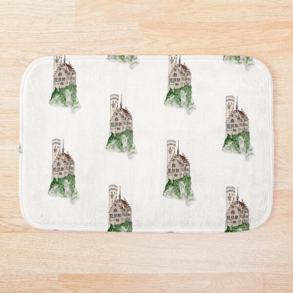 Mountain Castle Watercolor Illustration Bath Mat
