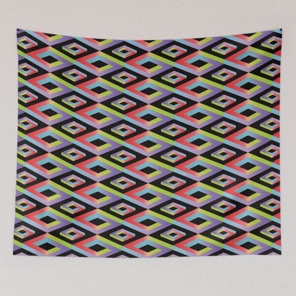 Item preview, PENROSE CUBE V1 Loop Pattern - MULTI-COLOURED #1 on BLACK Background (v1 MC#1 on BLACK) © designed and sold by DesignsByLawerg.