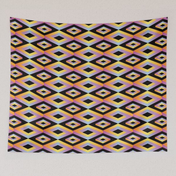 Item preview, PENROSE CUBE V1 Loop Pattern - MULTI-COLOURED #2 on BLACK Background (v1 MC#2 on BLACK) © designed and sold by DesignsByLawerg.