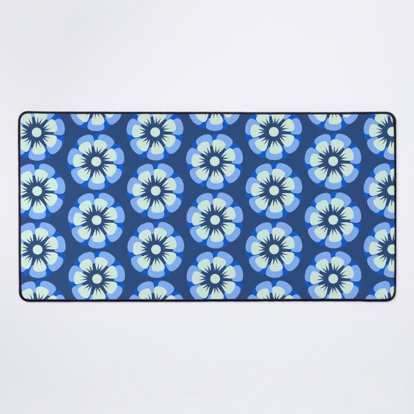 Blue And Green Floral Pattern Desk Mat