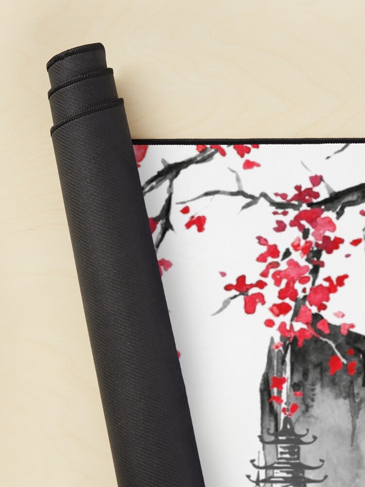 Alternate view of The Great Wave by Hokusai Sumi-e Art Ink Watercolor Painting Japanese Art Black Red Mouse Pad