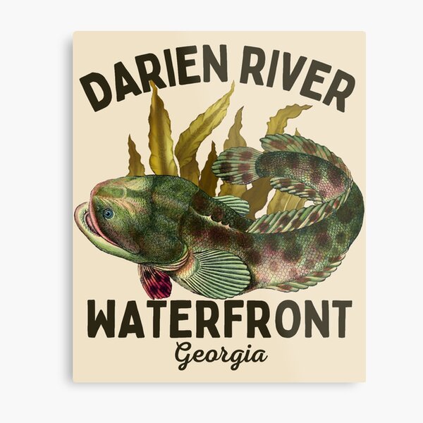 Darien River Waterfront Georgia, Dark Brown Text- Vacation / Fishing Metal Print