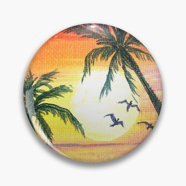 Item preview, Tropical orange sunset reflecting on sea with silhouette palm trees and birds designed and sold by Goldstarwork.