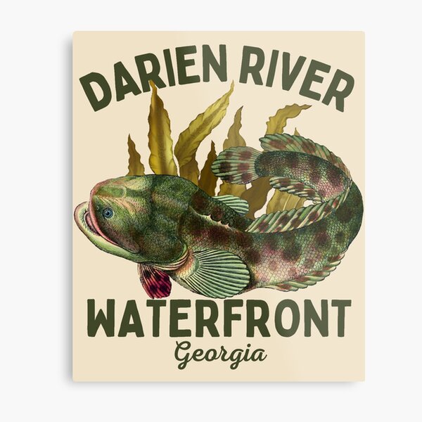Darien River Waterfront Georgia, Dark Green Text- Vacation / Fishing Metal Print