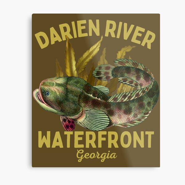 Darien River Waterfront Georgia, Gold Text- Vacation / Fishing Metal Print