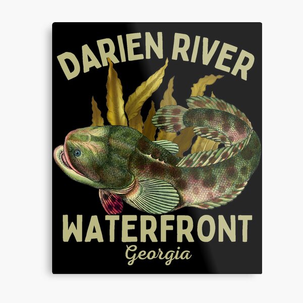 Darien River Waterfront Georgia, Light Green Text- Vacation / Fishing Metal Print