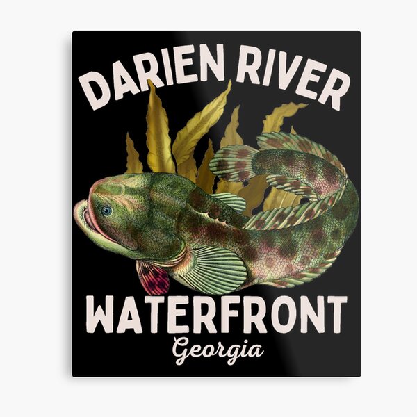Darien River Waterfront Georgia, Pink Text- Vacation / Fishing Metal Print