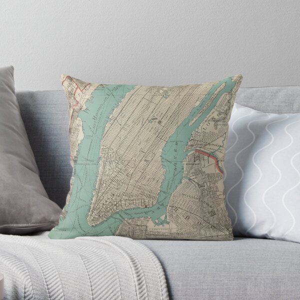 Vintage Map of New York City (1890) Throw Pillow