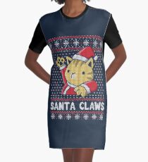 Vestido camiseta Suéter feo de Navidad Gato Santa Garras
