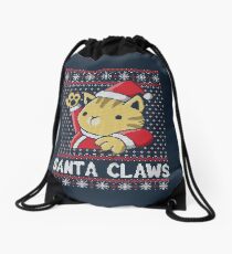 Xmas ugly sweater Cat Santa Claws Drawstring Bag