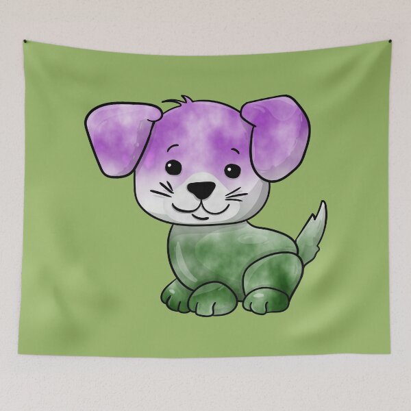 Item preview, Gender Queer Subtle Watercolour Pride Flag Cartoon Puppy designed and sold by cashewdays.