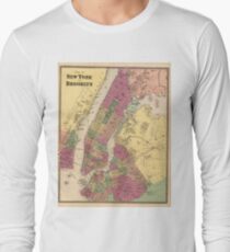 Camiseta de manga larga Vintage Map of NYC and Brooklyn (1868)