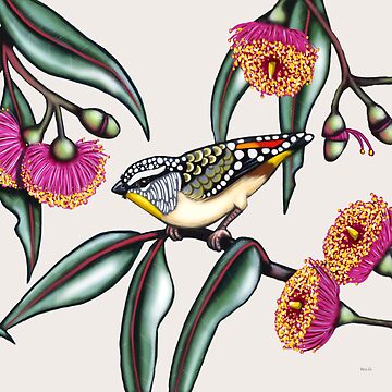 Artwork thumbnail, Pardalote in Gum Flowers #2 by Australian artist Laural Retz by Laural Retz
