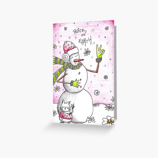 Peace on Earth - Snowman Art Holiday Greetings Greeting Card