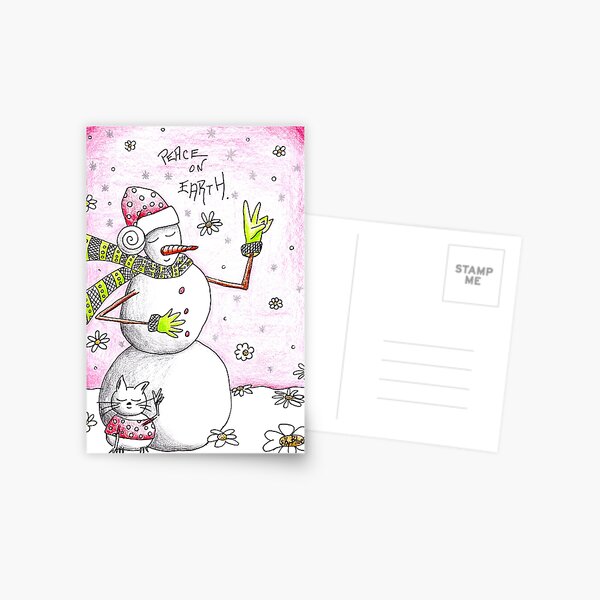 Peace on Earth - Snowman Art Holiday Greetings Postcard