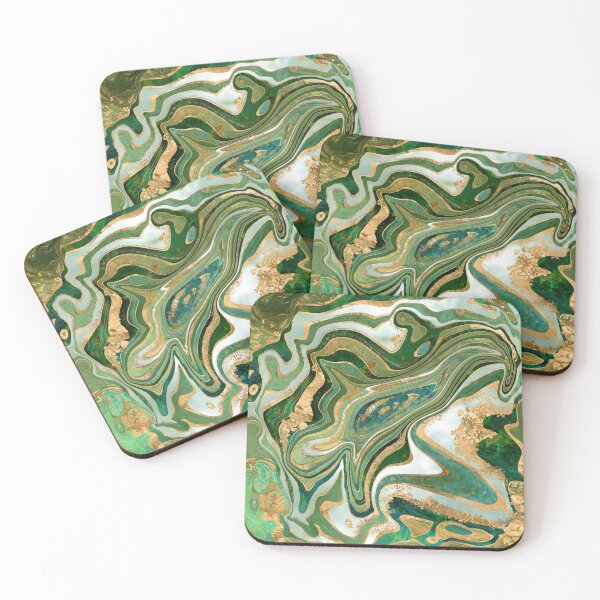 Item preview, Green and gold liquid marble abstract designed and sold by k9printart.